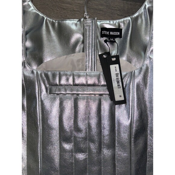 Steve Madden Women's Mallika Silver Corset Faux Leather Top Size M NWT Y2K Disco - Picture 9 of 9